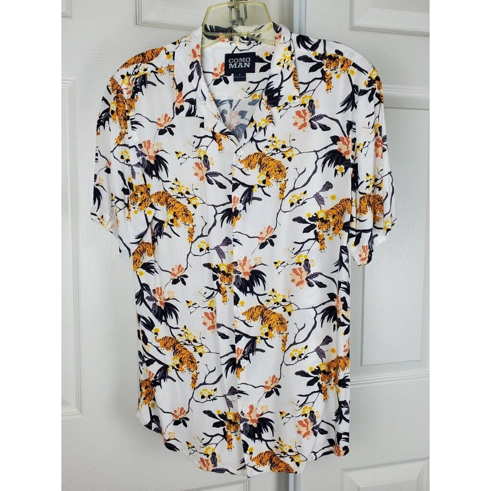Como Man Tiger Jungle Shirt Mens Small Colorful Abstract Button Up Casual Art